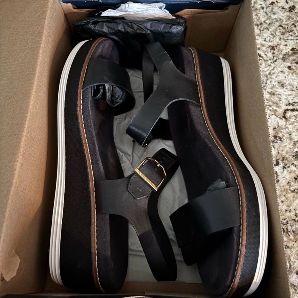 Men's Black Platform Buckle Sandals